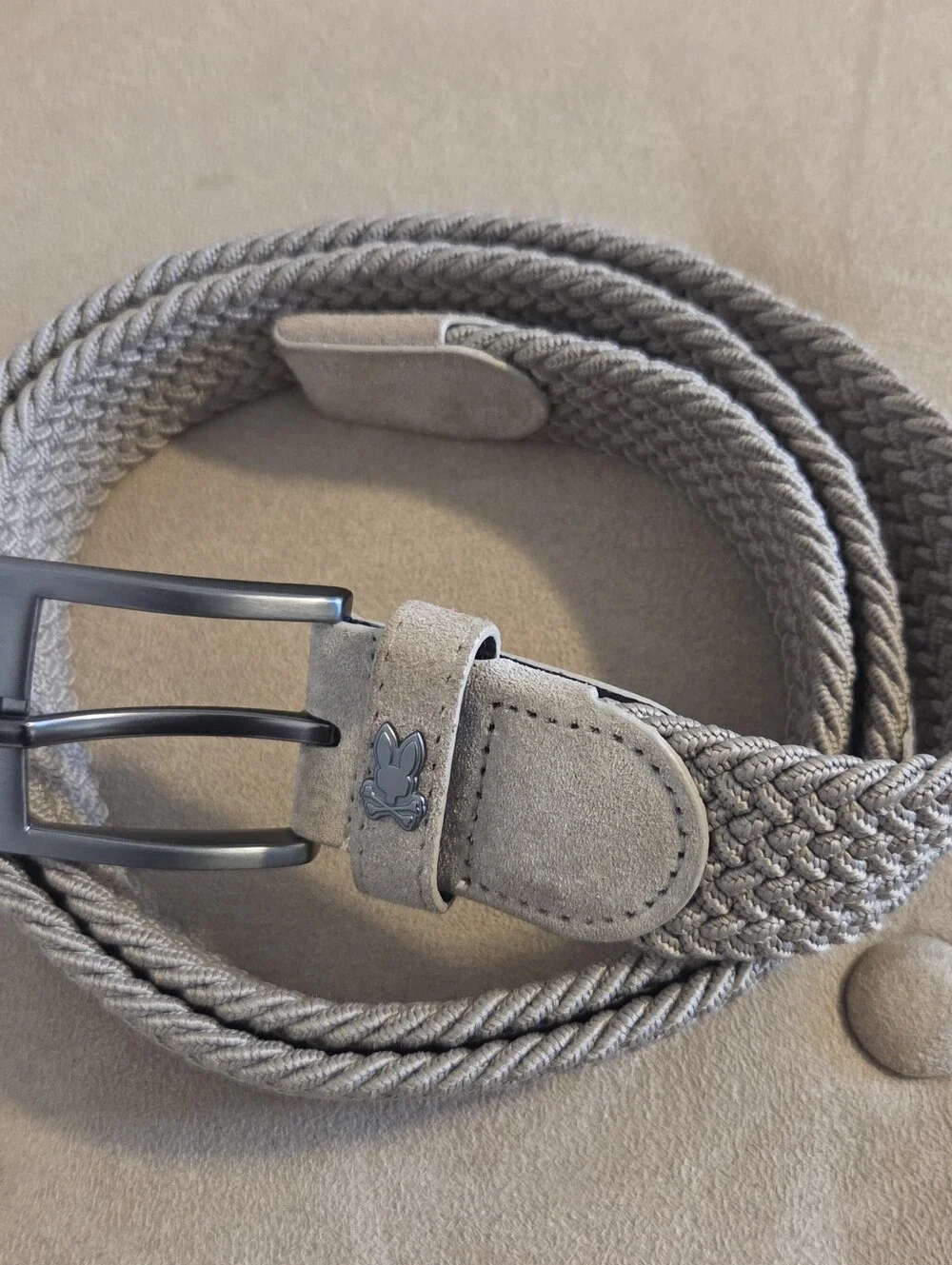 Psycho Bunny Men's Stretch Braided Belt, desert taupe color .